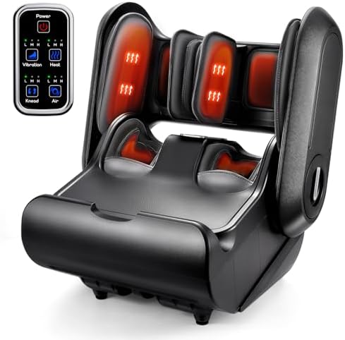 2 in 1 Shiatsu Foot Massager Machine, Foot and Calf Massager with Adjustable Heat, Deep Kneading Therapy, Vibration, Compression, for Plantar Fasciitis, Neuropathy, Gifts for Women Man, up to Size 14