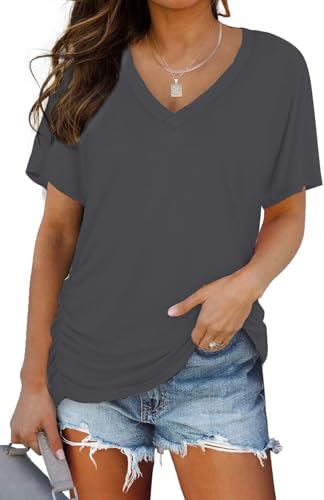 T-shirt femme col en V coupe ample TrendiMax basique gris XL