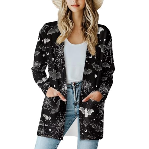 Image of Fall Maple Leaf Cardigan Sweaters for Women Long Sleeve Cardigan Soft Drape Open Front Dusters V-Neck Jackets Dressy