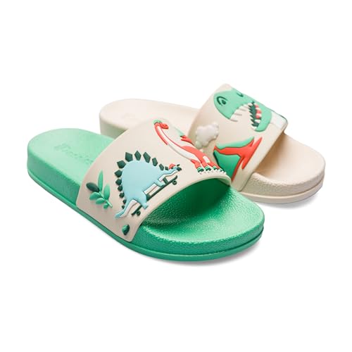 Dedoles Badeschuhe & Hausschuhe Damen Herren & Kinder Badesandalen lustige Designs Bücher Kaffee Party Pizza Fuchs Bär Lama Wolken Geschenk, Farbe: Dino-Skatepark, Gr.: 30 EU 4