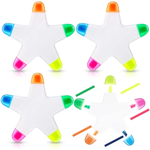 S Bulk Highlighters Assorted Colors Creative Star Shape Watercolor Cute Pens 5-in-1 Color Fluorescent Pens For School Office Stationery Aesthetic School Supplies