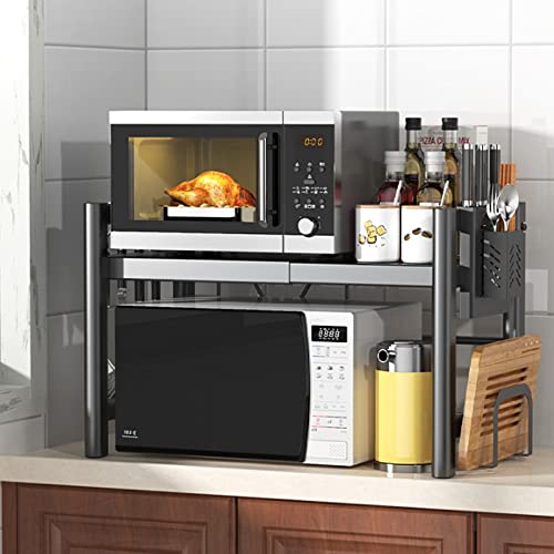 Support micro-ondes extensible en metal noir pour organisation cuisine - 3