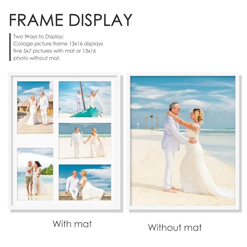 Image of DUENPY 13x16 Picture Frame 5x7 Collage Picture Frame Displays Five 5x7 inch Photos Collage Wall Decor Wall Hanging White
