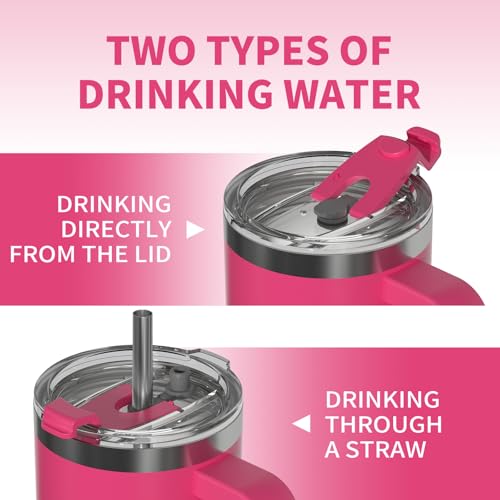 Image of 20 oz Tumbler with Handle,Tumbler with Lid and Straw,Double Wall Insulated Cup Stainless Steel Travel Mug(Cold for 34 Hours),Water Bottle for Iced Tea,Coffee,Cold Beverages(Gloss Pink)