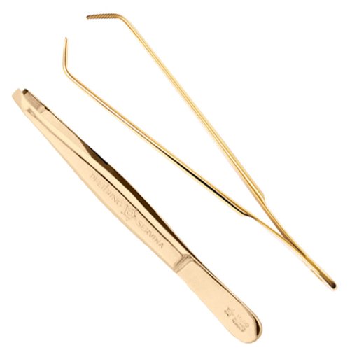 Pfeilring Germany professional Eyebrow Tweezers, Notched Tips, 24K Gold Plated