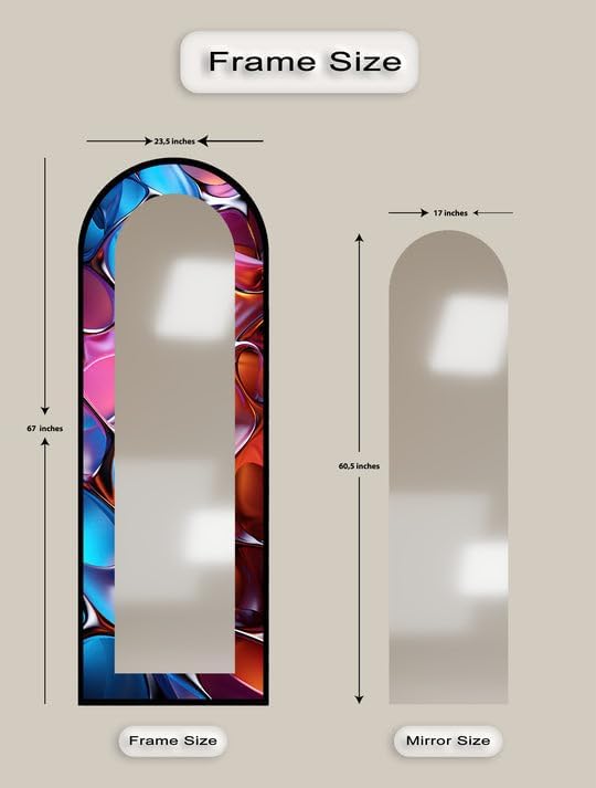 23,5’’W x 67’’H Neon Liquid Chrome – Stained Floor Mirror Arched Full Lenght Mirror - Arch Full Body Stained Floor Mirror with Black Frame with Silver Frame