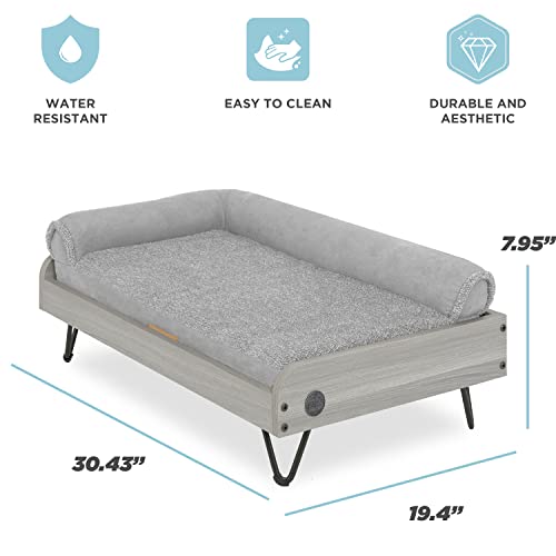 Wooden Dog Bed With Water Resistant Mattress, Small To Medium Elevated Pet Bed With Calming Mattress, Greenguard Gold Certified, Modern Dog Couch, Silver, Asher - Tailzzz #TOP1