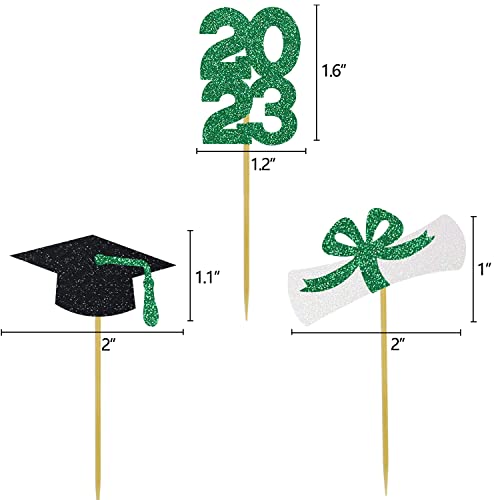Green 2021 Graduation Cupcake Toppers Glitter Black Cap White Scroll Graduation Party Picks Grad Decoration 24 Pcs #TOP1