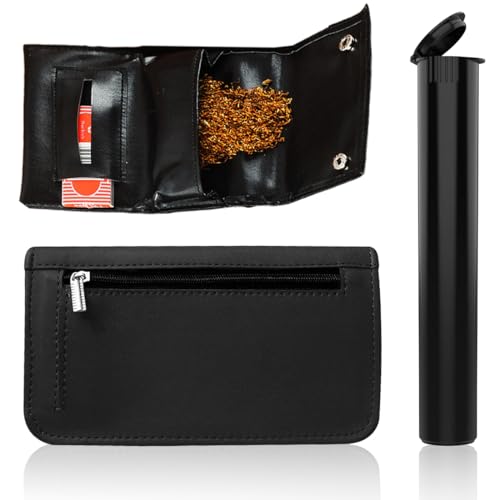 KIRZAX Set para Liar Cigarrillos: Bolsa de Tabaco de Piel + 116mm Tubo, Liadora & Pitillera – fácil de usar, ideal como regalo para hombres