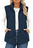 YUCOLEN Sherpa Fleece Vest for Women Sleeveless Lightweight Zip Up Outerwear Winter Warm Vest Jacket with Pockets Dark Blue L