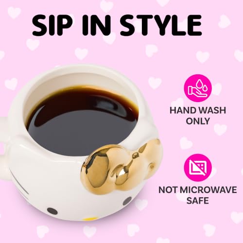 Image of Silver Buffalo Sanrio Hello Kitty Gold Chrome Bow, 3D Sculpted Mug, 20oz | Reflective Finish, Ceramic, 0.59 Liters
