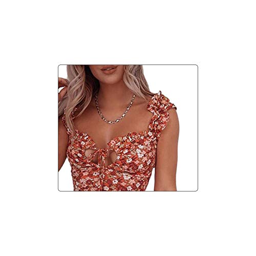 Vestido feminino Hawaii Mini sem mangas sexy com alças de babados e estampa floral cordão no peito,