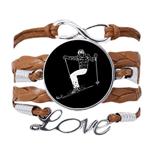 Ski de fond bracelet homme femme en cuir noir motif corde tordue sport d'hiver