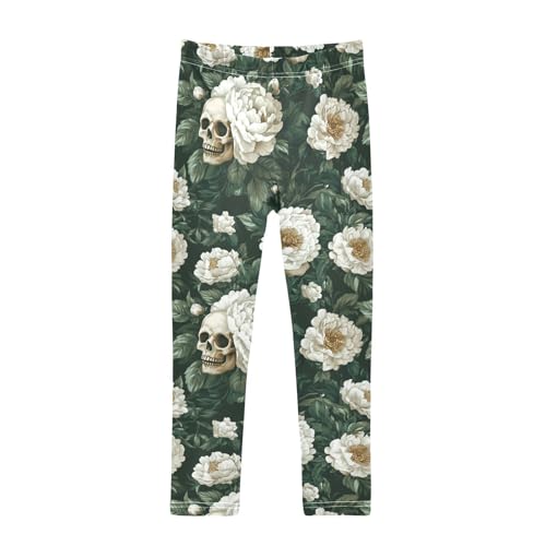 ZZKKO Girls Leggings Flowers Peony and Skull Toddler Girls Clothes Leggings for Girls Toddler Girls Leggings 3-4T