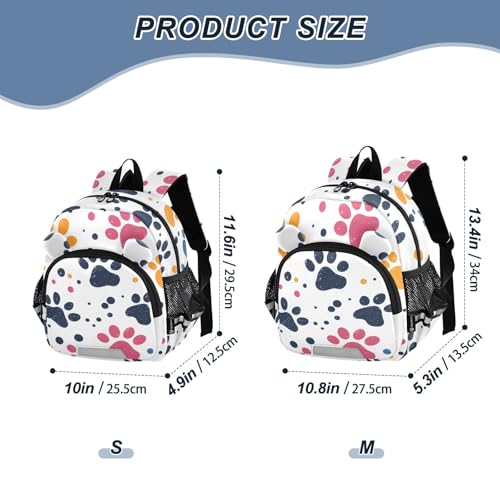 Kid's Backpack for Boys & Girls Toddler Bag Colorful Paw Print White Backpack with Safety Leash2
