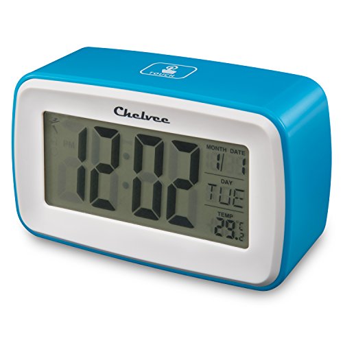 Chelvee Alarm Clock, Recording Digital Smart Alarm Clock, Time/Date/Temperature Display, Snooze Function, Battery Operated (Blue)
