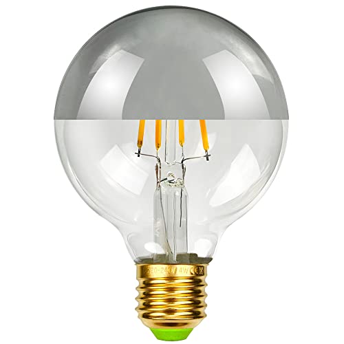 Tianfan Led Bulbs Vintage Light Bulb Half Mirrior Shadowless Bulb G80 Edison Bulb 2700Kelvin 4W Dimmable Specialty Decorative Light Bulb (Chrome) - Image 2