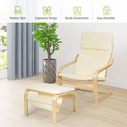Giantex Wooden Lounge Chair With Ottoman, Modern Accent Armchair Leisure Chair With Removable Cushion, Suitable For Living Room Bedroom Balcony, Armchair And Footstool Set (Beige) #TOP4