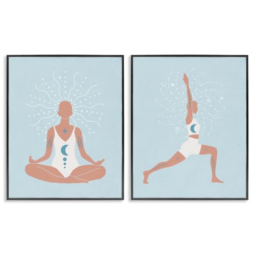 'Yoga Fitness Work Out Figure Meditating'| 2pc Framed Giclee Art Set 2