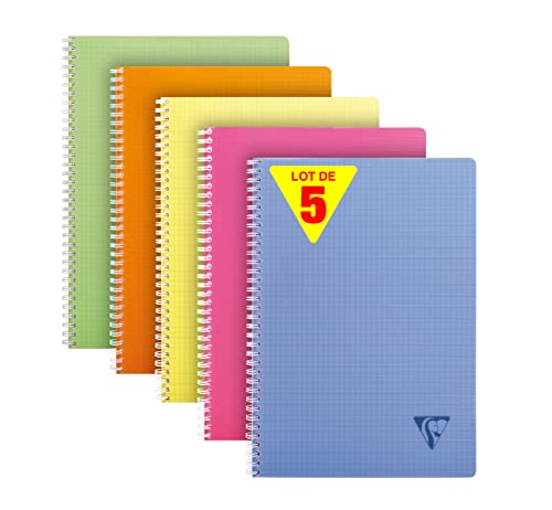 Cahier à spirale A4 Clairefontaine Linicolor 5 petits carreaux couverture polypro