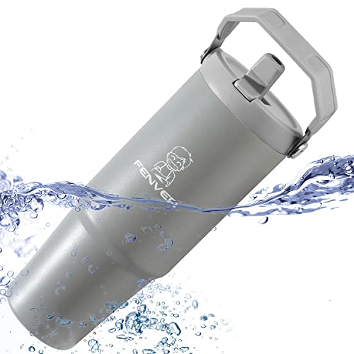 Insulated Stainless Steel Water Bottles (Keep Cold for 72 Hours), 32 oz Leak-proof Metal Tumbler with Innovative Screw-on Straw Lid for Car Cup Holders, Super Lightweight