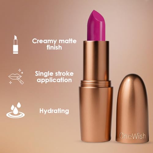 Image of One Wish Creamy Matte Lipstick Long Lasting for Women - Dramatic Red Shade 23 | Full Coverage | Creamy Formula | No Flaky Lips | No Dryness | Vitamin E, Almond Oil & Shea Butter for Moisturising Lip | 8 Hrs Lasting | Smooth Finish | 3.8 gm