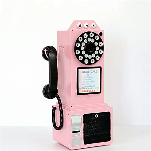 Decoración de teléfonos antiguos de línea terrestre, Vintage Rotate Classic Look Dial Phone Model Retro Booth Home Ornament, Telephone Ornaments Wall Mounted,Rosado Cover