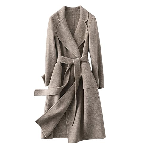 Women Autumn Classic Double-Faced Cashmere Woole Outerwear Belt Winter Wool Coat2