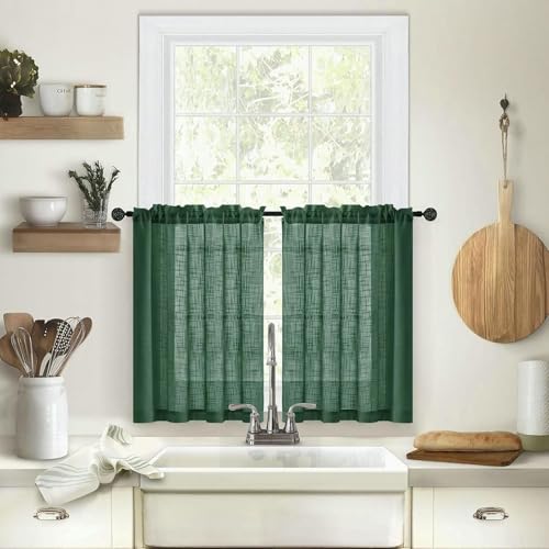 Homxi 2 Piece Curtain Sets for Bedroom,2 x 25W x 37H,Dark Green Window Curtains Short Solid Color Curtains Short Rod Pocket