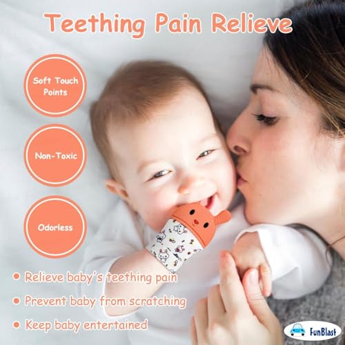 Image of FunBlast Baby Teething Mitten - Soft Silicone Teether Glove for Infants, BPA-Free, Safe & Comfortable Teething Toy for 3+ Months Babies, Toddlers, Infants (Orange-)