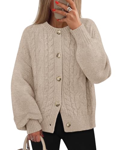 MEROKEETY Cardigan Sweaters for Women Fall Long Sleeve Cable Knit Button Open Front Casual Outerwear Coat