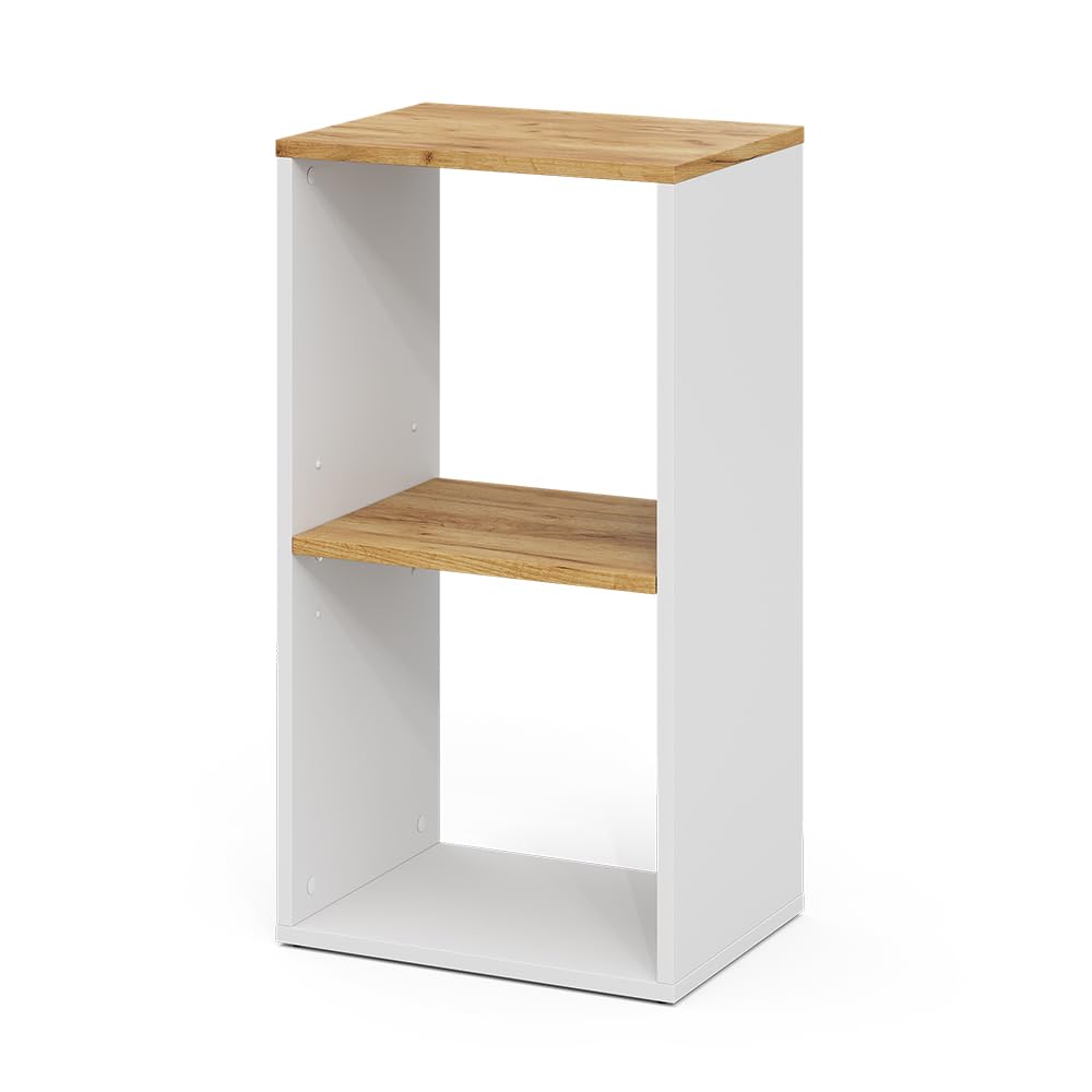 Vicco Estantería Tomy, Roble Blanco/Dorado, 40 x 74 cm | con 2 compartimentos abiertos, para almacenar y exhibir libros y objetos decorativos
