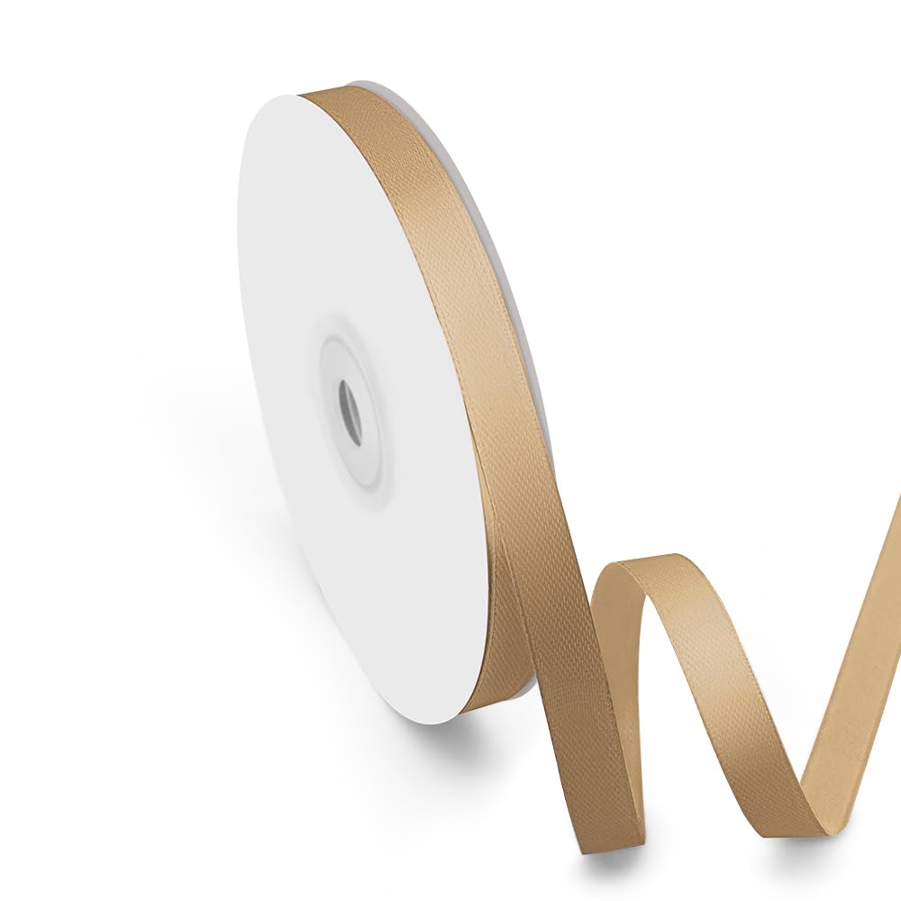 Isaspire 3/8" Width x 50 Yards Satin Fabric Ribbon, Champagne Gold Ribbon Perfect for DIY Bows, Swags, Gift Wrapping, Craft, Flower Bouquet，Christmas