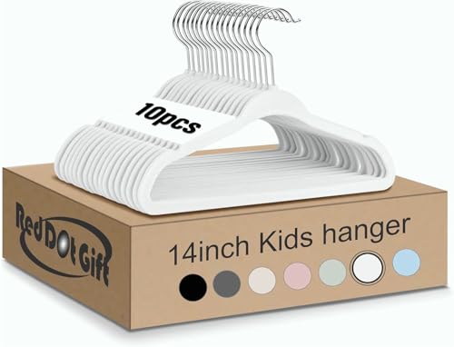 Red Dot Gift 10-Pack Baby Velvet Hangers - Nursery Clothes Hangers Non Slip Toddler Hangers 360 Chrome Swivel Hook (White 35 cm)