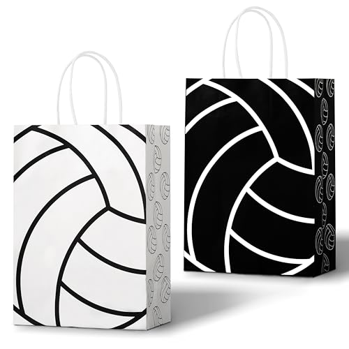 Lesnala 16Pcs Volleyball party favor bags with handles Volleyball gift paper bags Sports themed treat candy bags for giving out birthday party favors and sports game party theme small gifts 2 types