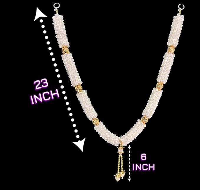 Image of iHandikart Artificial Garland for God Idols & Home Decor, Pack of 2 White Flower Mala for Temple, Pooja, Festivals & Wedding Decoration Size (29 Inch)