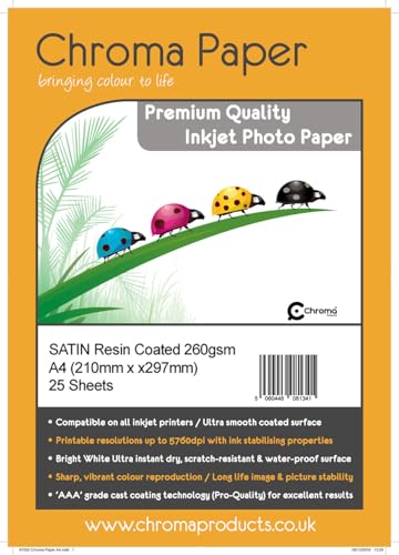 Image of Chroma A4 Premium Satin Resin Coated Inkjet Photo Paper 25 Sheets