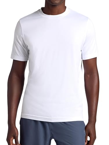 Gaiam Men’s Everyday Basic Crewneck Top, Standard Fit, Stretch Midweight Material, Stark White, Medium