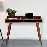 IDIMEX Bureau secrétaire Luna avec niches 110 x 84 x 54 cm, en Bois de pin Massif, Rangement élégant et Compact, Petit Bureau, Brun foncé