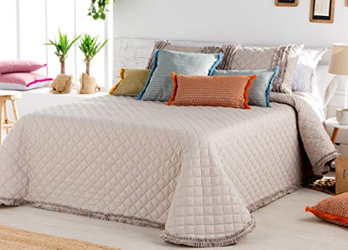 Mercato House - Colcha Bouti Lisa Arcadia/Colcha Lisa Cuadros Cama 180/100% Poliéster Relleno 80gr + Set 3 Bayetas de Regalo, Color Beige 260x270cm (Beige, Cama - 180)