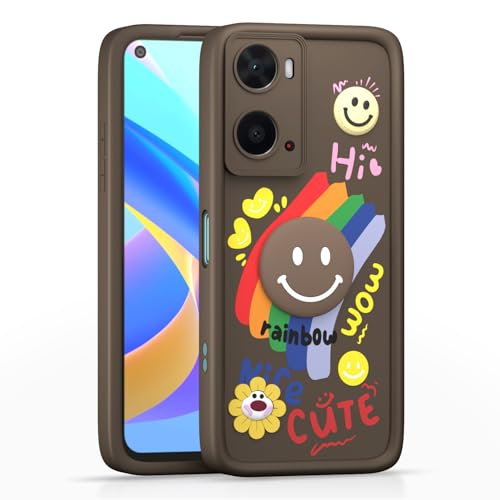 Image of Pikkme Back Cover for Oppo A76 / Oppo A96 / Oppo A36 | Soft Silicone| Cute Rainbow Smile & 3D Cartoon Flower Design | Shockproof Raised Camera Protection Bumper Case (Brown)