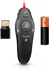 Apresentador de Slide Laser Sem Fio com Controle Remoto, Apontador Vermelho, Passador Slide Power Point Aula Palestra Congresso, Receptor USB, Pilha AAA Incluída Premium