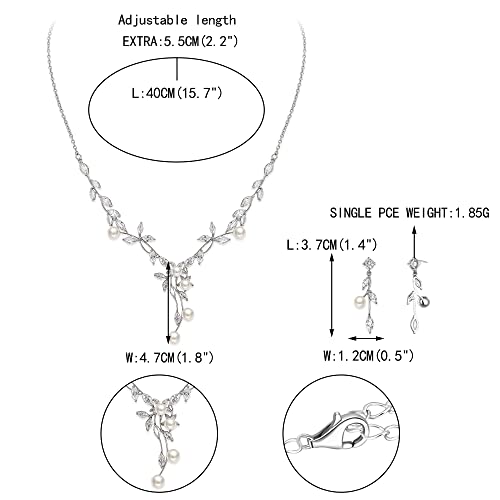 Image of EVER FAITH Wedding Cubic Zirconia Jewelry Set for Women, Marquise White Simulated Pearl Floral Vine Bridal Prom Necklace Earrings for Bride