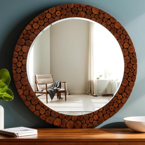 (24'' Inches Round Handmade Wooden Round Wall Mirror ? Vintage De...