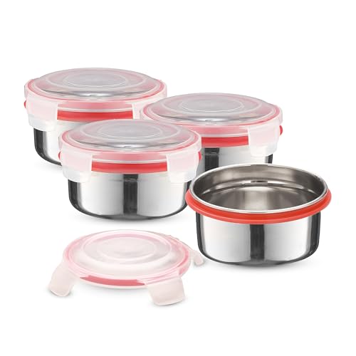 Image of Trueware Clip N Close Smart Lock Stainless Steel Lunch Box | Durable, Airtight, BPA Free, 100% Food Grade | Versatile | for Office, for Men and Wowmn | 350 ml Each | Set of 4