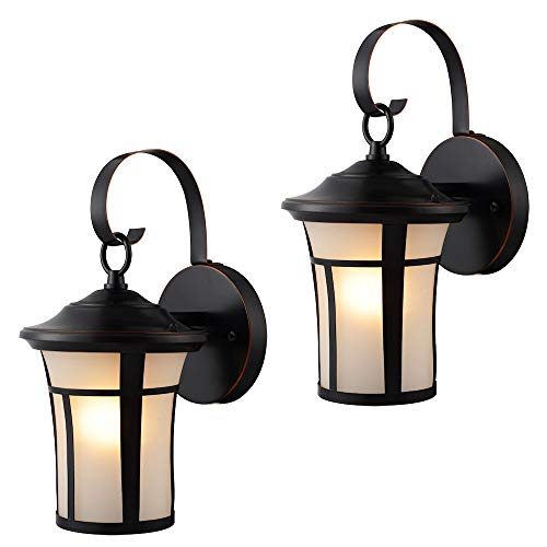 Hardware House 21-2687 Oil Rubbed Bronze Outdoor Patio / Porch Wall Mount Exterior Lighting Lantern Fixtures with Frosted Glass - Twin Pack