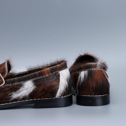 Image of XOBZJH Vintage Penny Loafers for Women Handmade Natural Calf Hair Flats with Arch Support,Comfortable Designer Work Walking Shoes