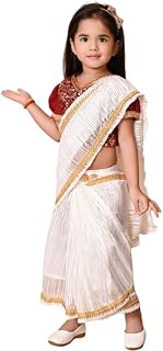 SABIKO Girls Ready-to-Wear Saree with Zip-On Blouse, Embellished Synthetic and Net Fabric, Abstract Print with Embroidered... Price In India
