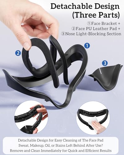 Image of Face Cushion Interface Pad &Head Strap for Meta /0culus Quest 2 Vr Headset | Soft, Skin-Friendly PU Leather Padding. Breathable, Light-Blocking Nose Pads. Easy to Clean & Comfortable to Wear
