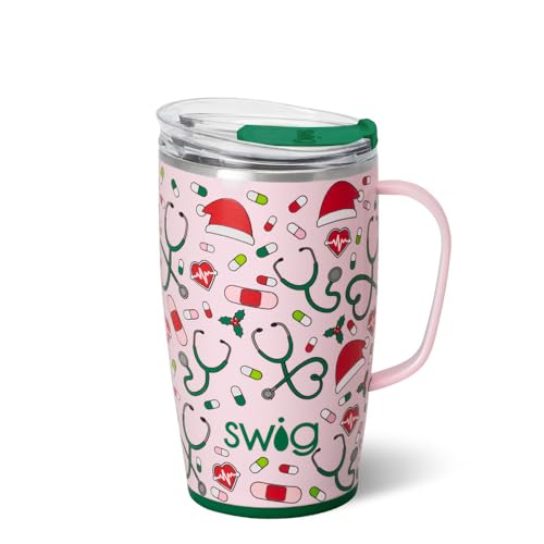 Swig Life 18oz Insulated Travel Mug with Handle & Lid, Santa's Scrubs